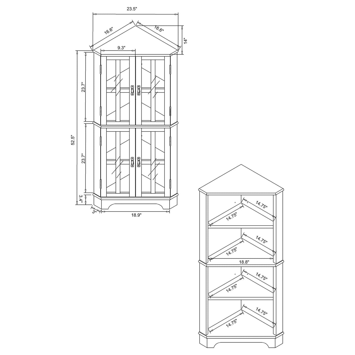 Coreosis 4-shelf Corner Curio Cabinet Golden Brown