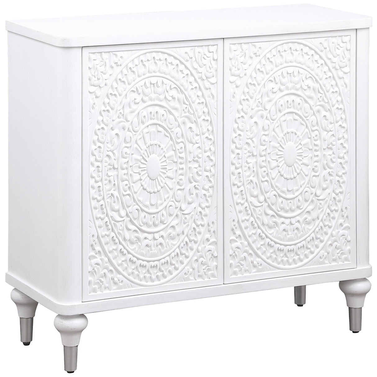 Cardella 2-door Mandala Accent Cabinet Distressed White