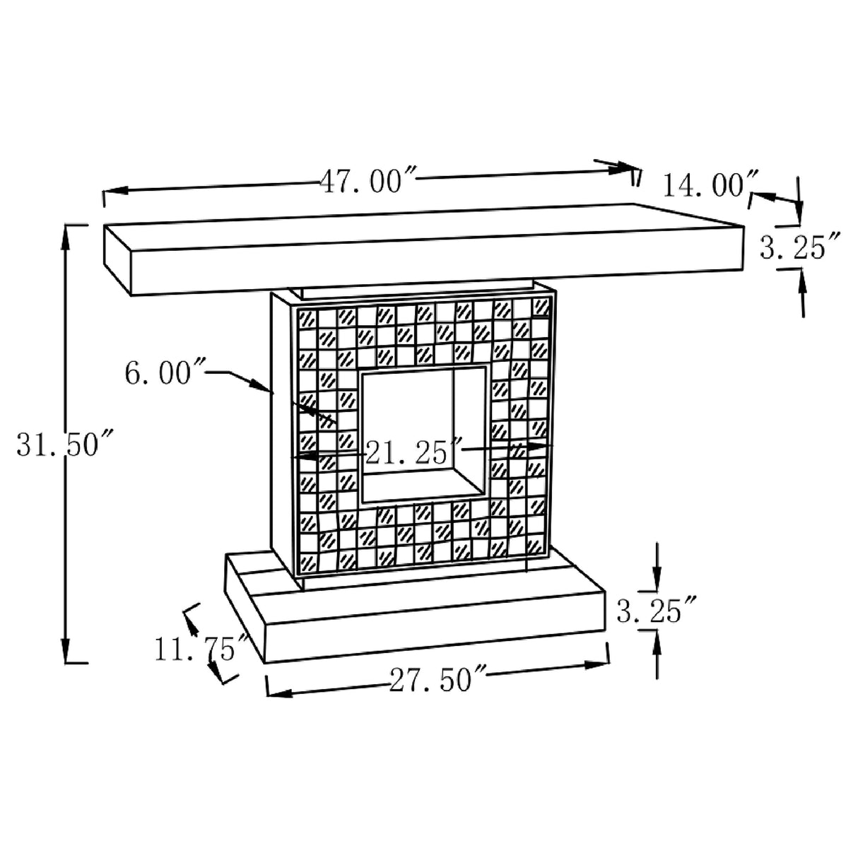 Claire Checkerboard Square Base Console Table Silver