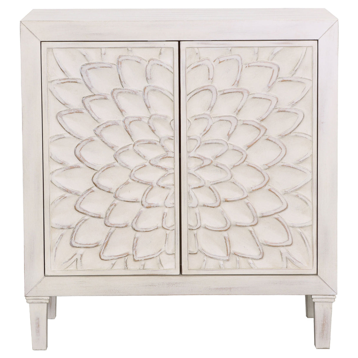 Clarkia Accent Cabinet with Floral Carved Door White