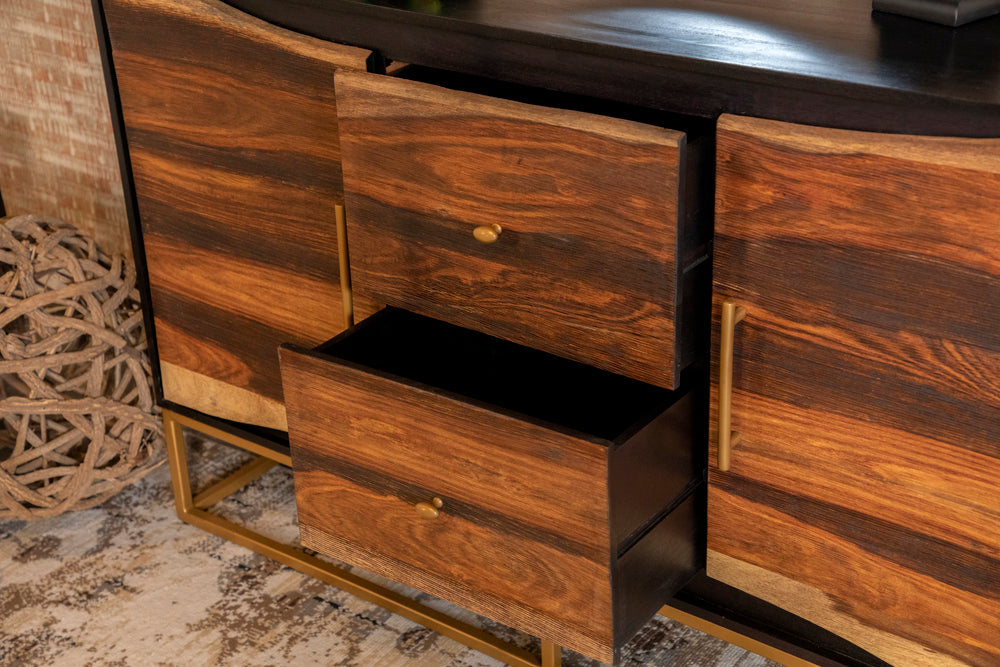 Zara 2-drawer Accent Cabinet Black Walnut and Gold