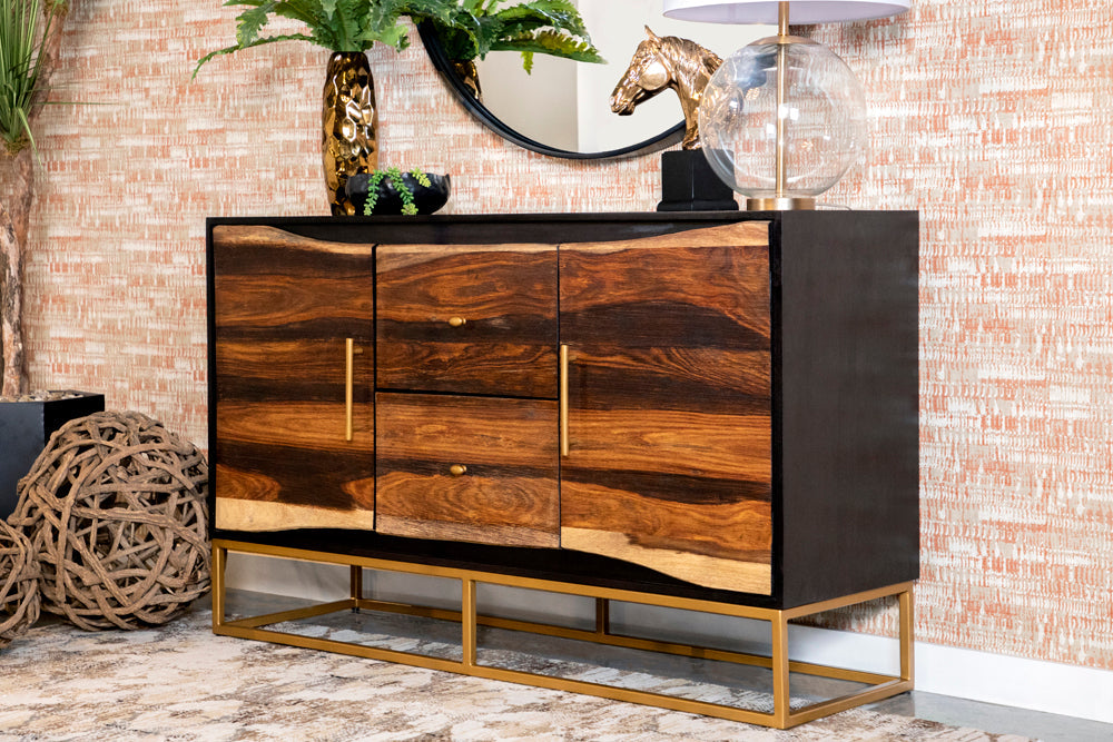 Zara 2-drawer Accent Cabinet Black Walnut and Gold