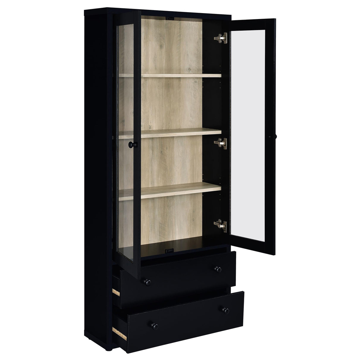 Hawthorne 4-shelf Glass Door Tall Cabinet with Drawers Black