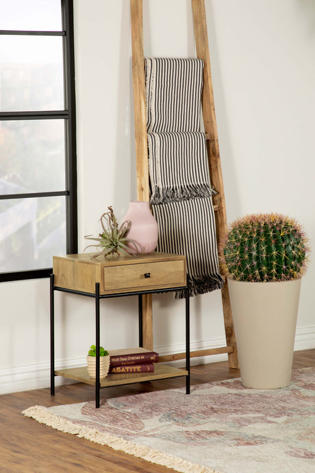 Declan 1-drawer Accent Table with Open Shelf Natural Mango and Black