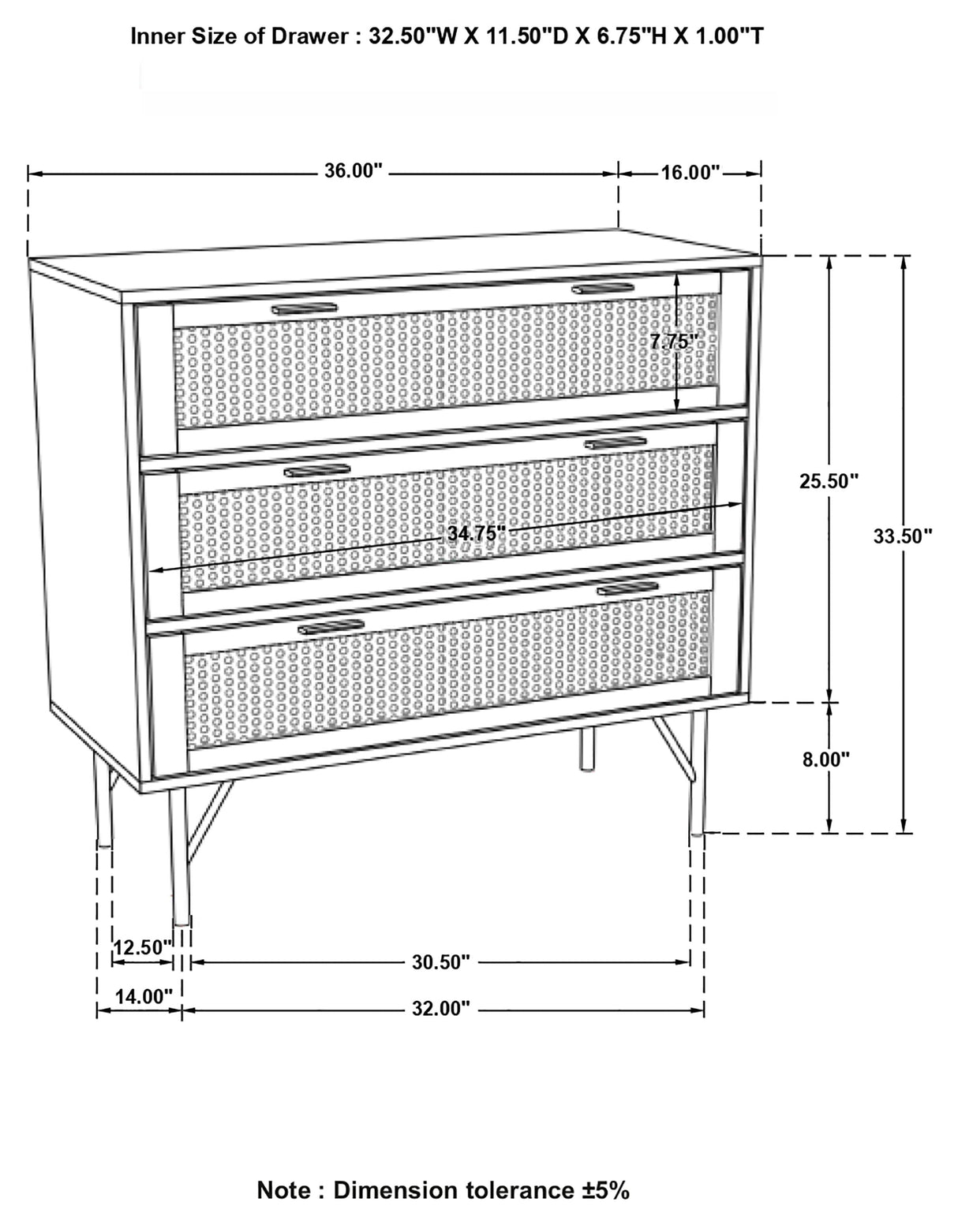 Zamora 3-drawer Accent Cabinet Natural and Antique Brass