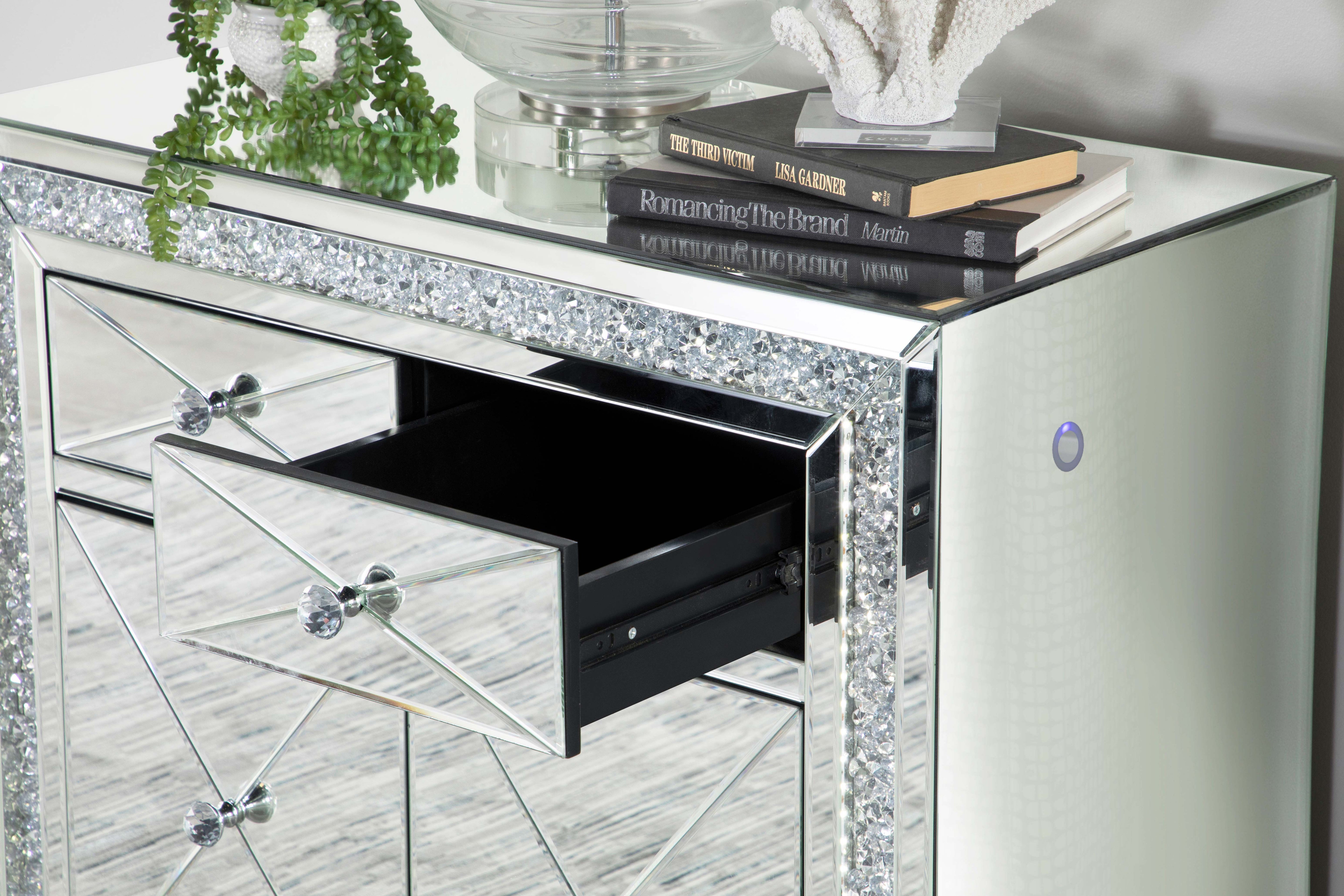 Arwen 2-drawer Accent Cabinet Clear Mirror with LED Lighting