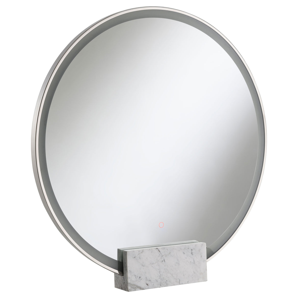 Jocelyn Round Table Top LED Vanity Mirror White Marble Base Chrome Frame