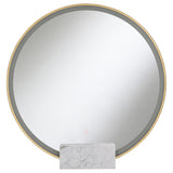 Jocelyn Round Table Top LED Vanity Mirror White Marble Base Chrome Frame