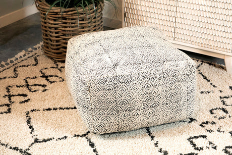 Landry Square Upholstered Floor Pouf Cream and Black