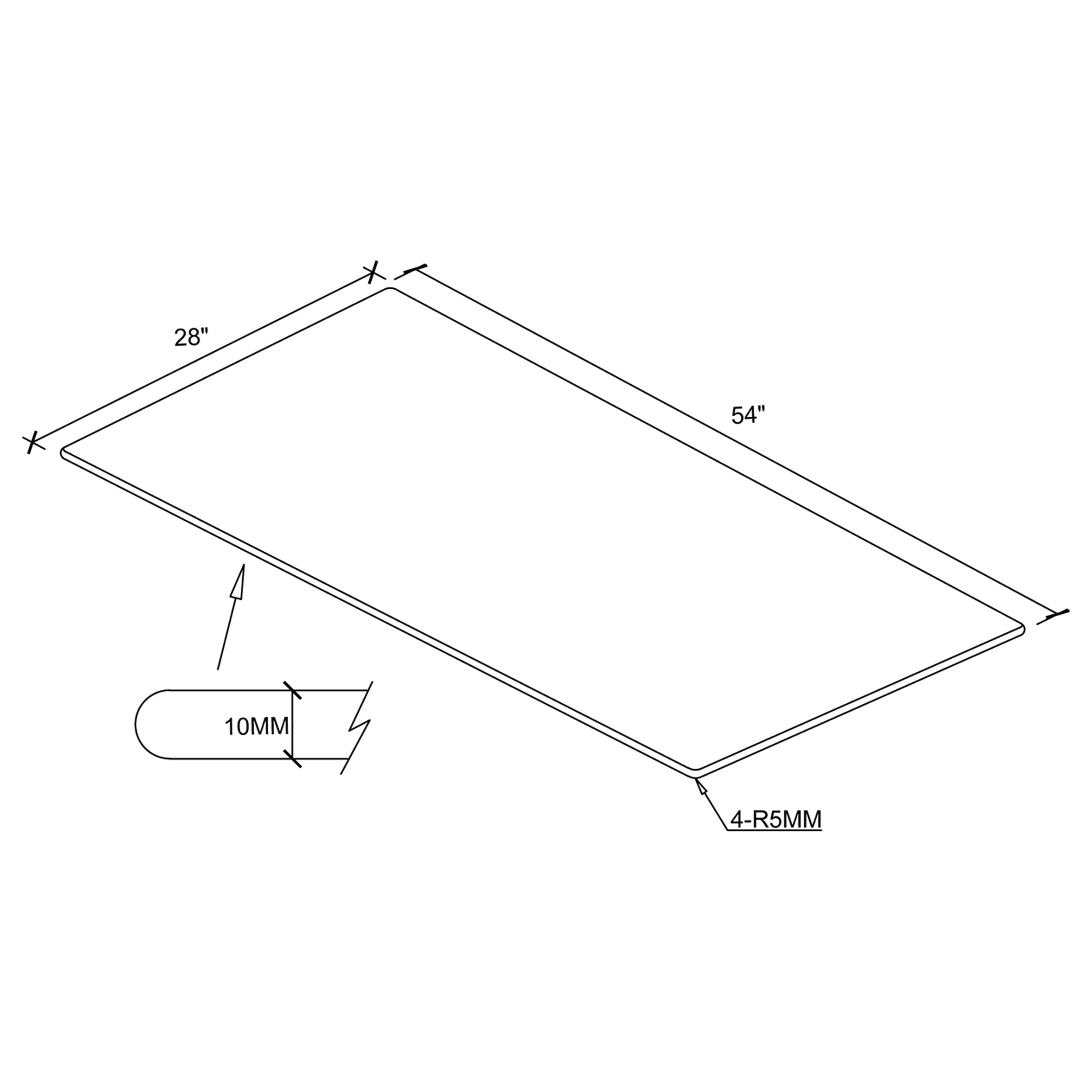 54x28-inch 10mm Rectangular Clear Tempered Glass Top