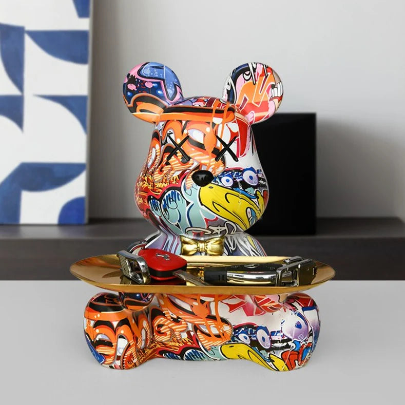 ArtZ® Bear Graffiti Painted Sculpture Table Tray