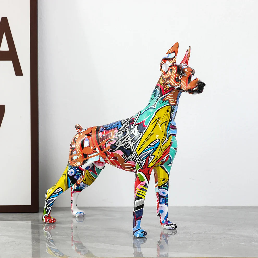 ArtZ® Standing Doberman Pinscher Graffiti Painted Sculpture