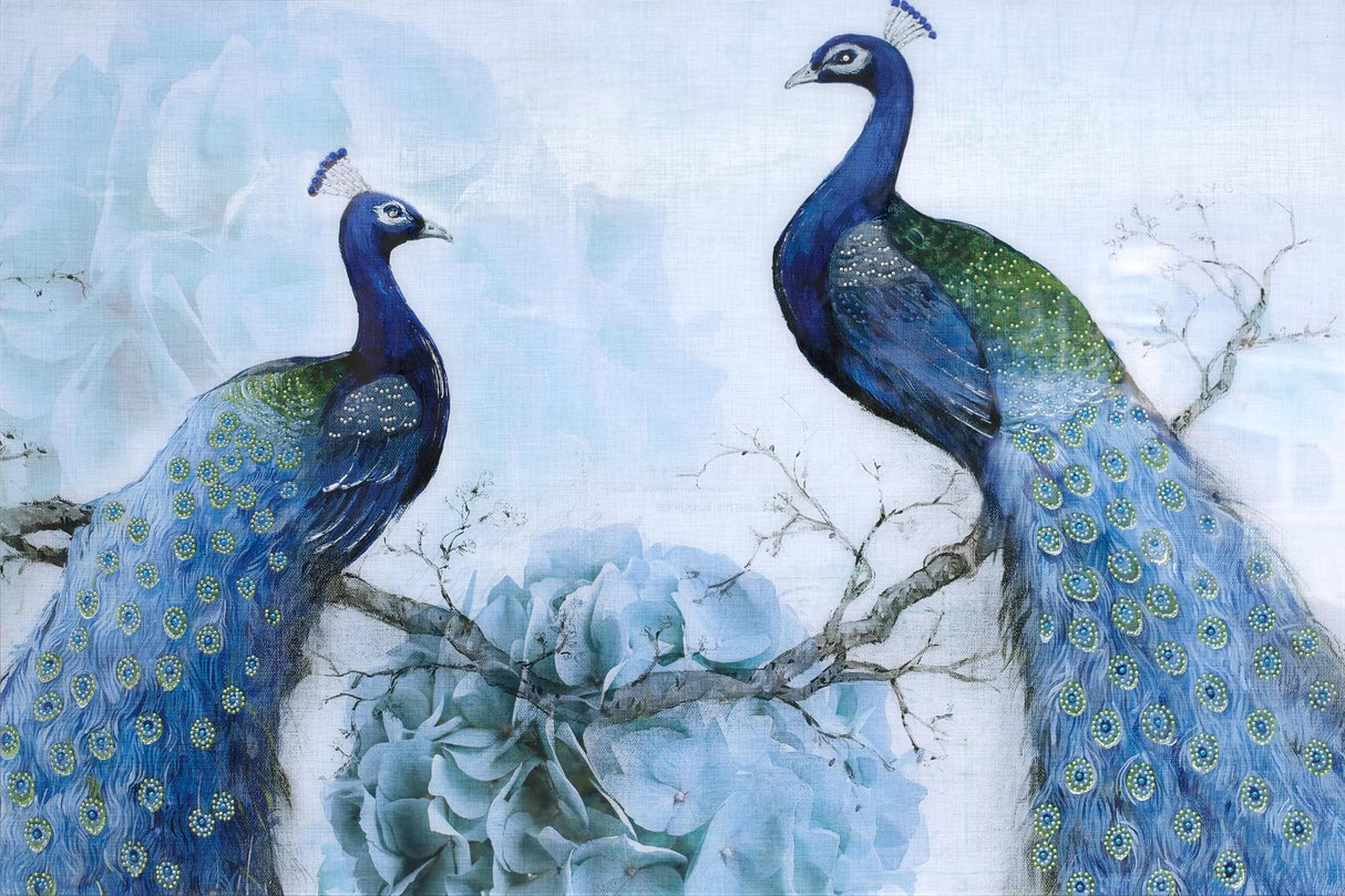 SF1740R - Peacocks Rhinestones Tempered Glass Wall Art