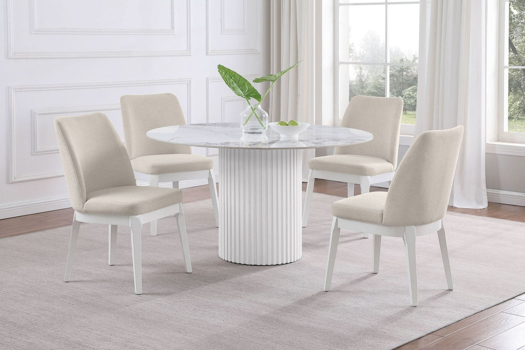 Acadia Round 53 - inch Sintered Stone Top Dining Table White - Walo Furniture