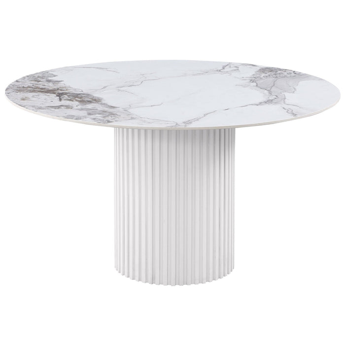 Acadia Round 53 - inch Sintered Stone Top Dining Table White - Walo Furniture