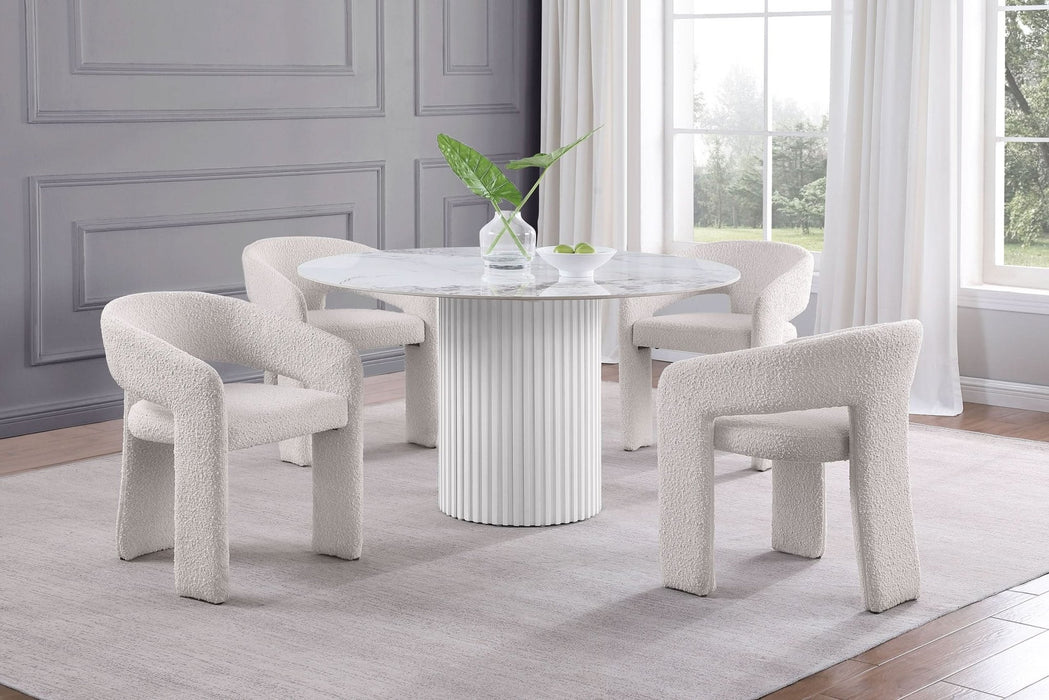 Acadia Round 53 - inch Sintered Stone Top Dining Table White - Walo Furniture