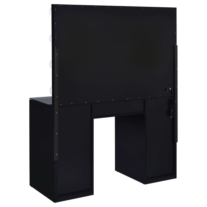 Acena 7 - drawer Vanity Set with Lighting Black High Gloss - Walo Furniture