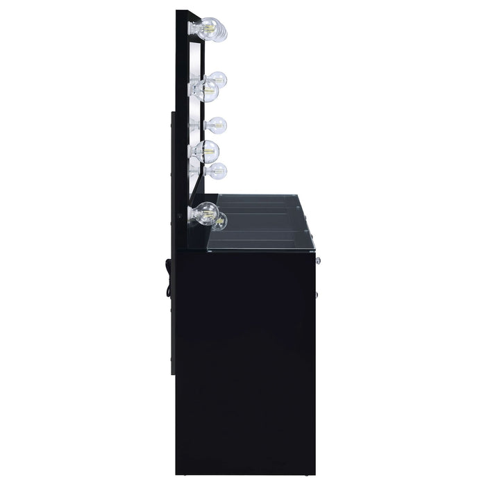 Acena 7 - drawer Vanity Set with Lighting Black High Gloss - Walo Furniture