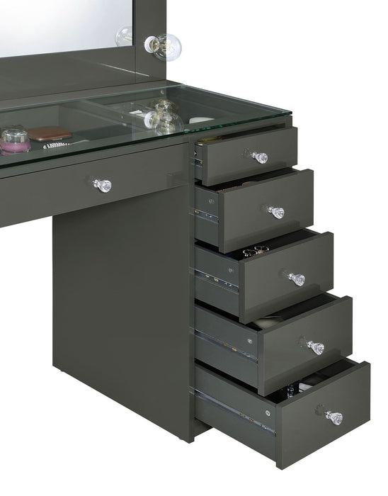 Acena 7 - drawer Vanity Set with Lighting Grey High Gloss - Walo Furniture