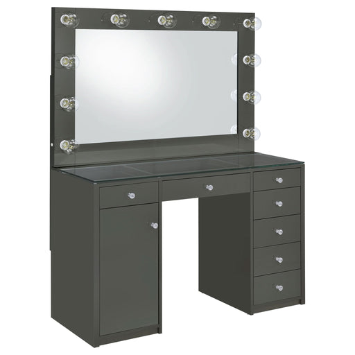 Acena 7 - drawer Vanity Set with Lighting Grey High Gloss - Walo Furniture