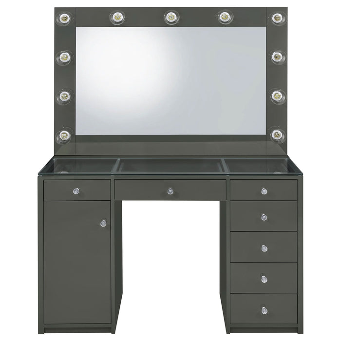 Acena 7 - drawer Vanity Set with Lighting Grey High Gloss - Walo Furniture