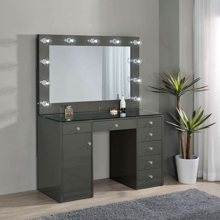 Acena 7 - drawer Vanity Set with Lighting Grey High Gloss - Walo Furniture