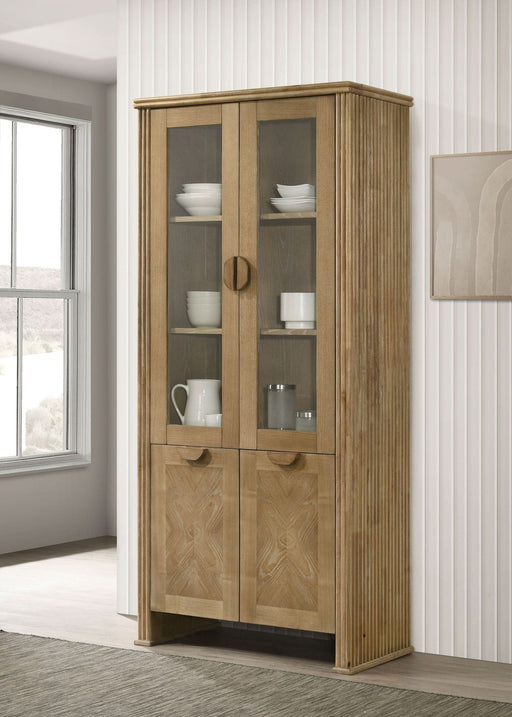 Adina 77 - inch Tall Display Cabinet Distressed Light Brown - Walo Furniture