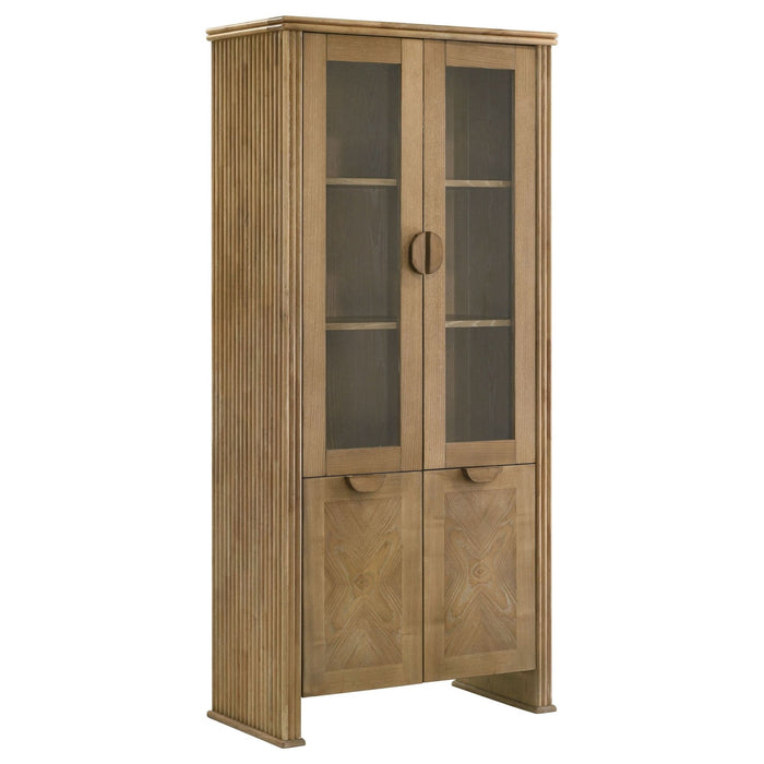 Adina 77 - inch Tall Display Cabinet Distressed Light Brown - Walo Furniture