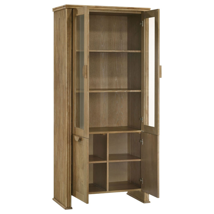 Adina 77 - inch Tall Display Cabinet Distressed Light Brown - Walo Furniture