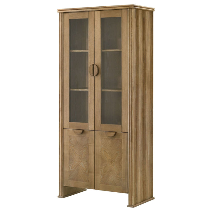 Adina 77 - inch Tall Display Cabinet Distressed Light Brown - Walo Furniture