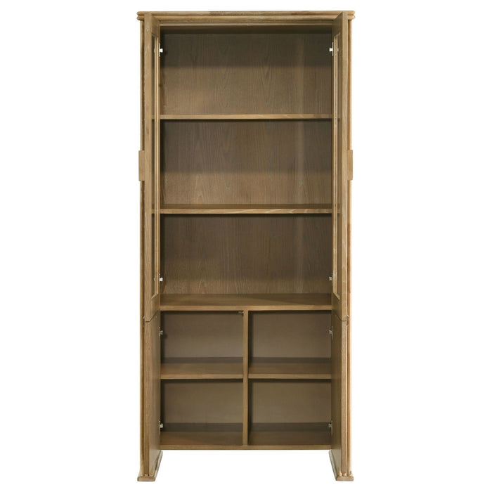 Adina 77 - inch Tall Display Cabinet Distressed Light Brown - Walo Furniture