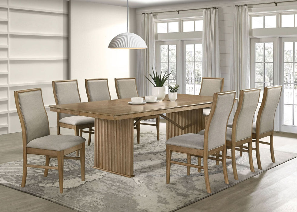 Adina 9 - piece Extension Dining Set Distressed Light Brown - Walo Furniture