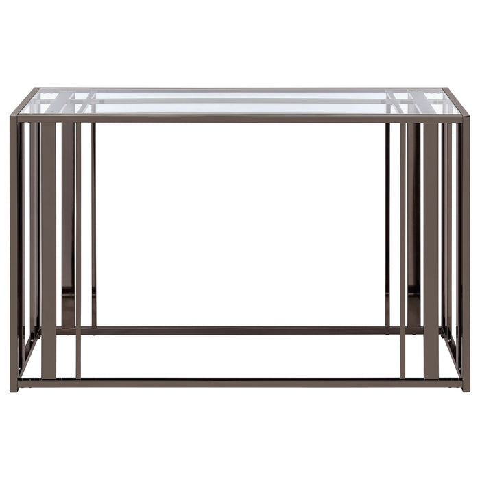 Adri Glass Top Entryway Sofa Console Table Black Nickel - Walo Furniture