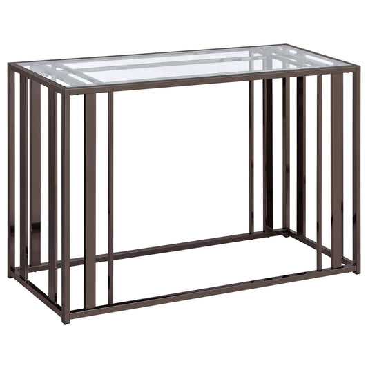 Adri Glass Top Entryway Sofa Console Table Black Nickel - Walo Furniture