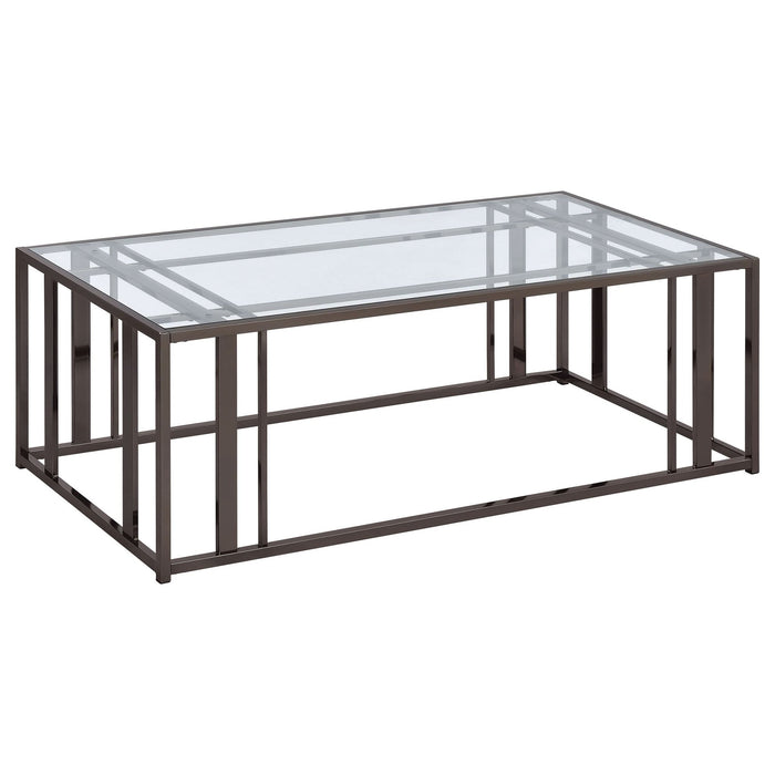 Adri Rectangular Glass Top Coffee Table Black Nickel - Walo Furniture