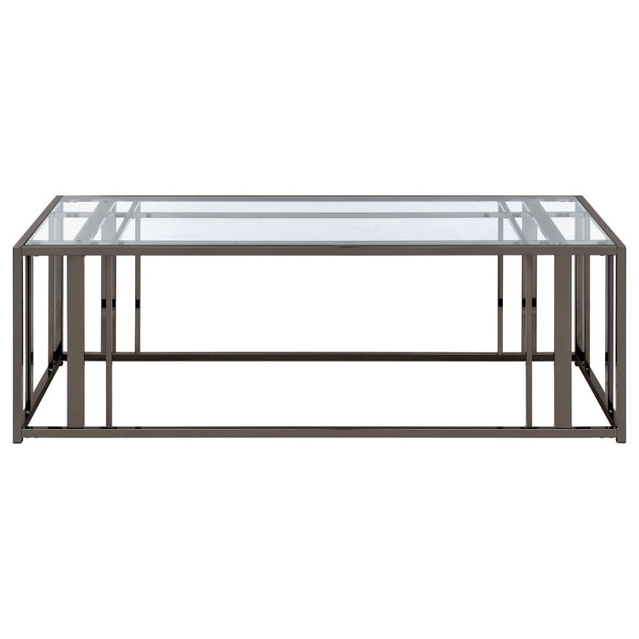 Adri Rectangular Glass Top Coffee Table Black Nickel - Walo Furniture