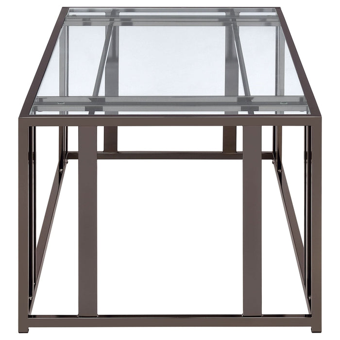 Adri Rectangular Glass Top Coffee Table Black Nickel - Walo Furniture