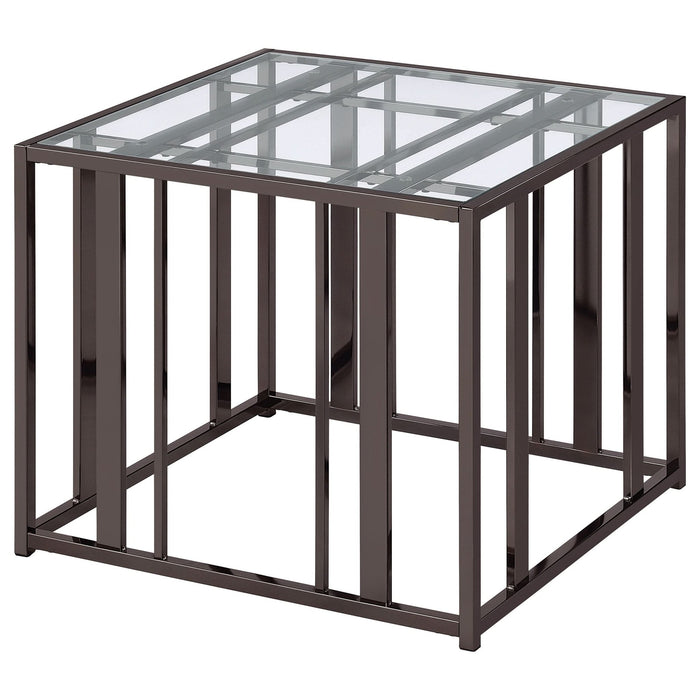 Adri Rectangular Glass Top Side End Table Black Nickel - Walo Furniture