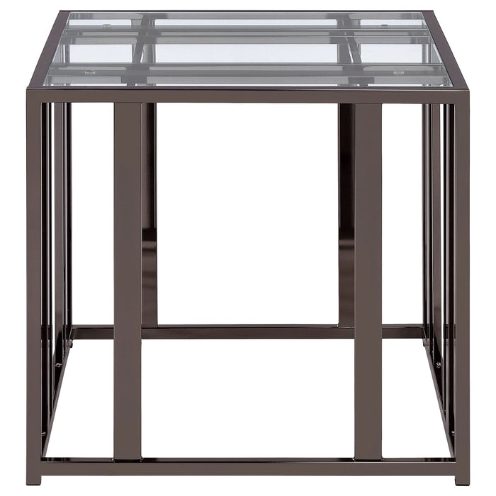 Adri Rectangular Glass Top Side End Table Black Nickel - Walo Furniture