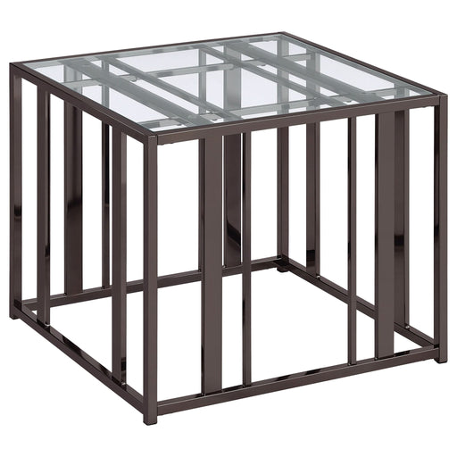 Adri Rectangular Glass Top Side End Table Black Nickel - Walo Furniture