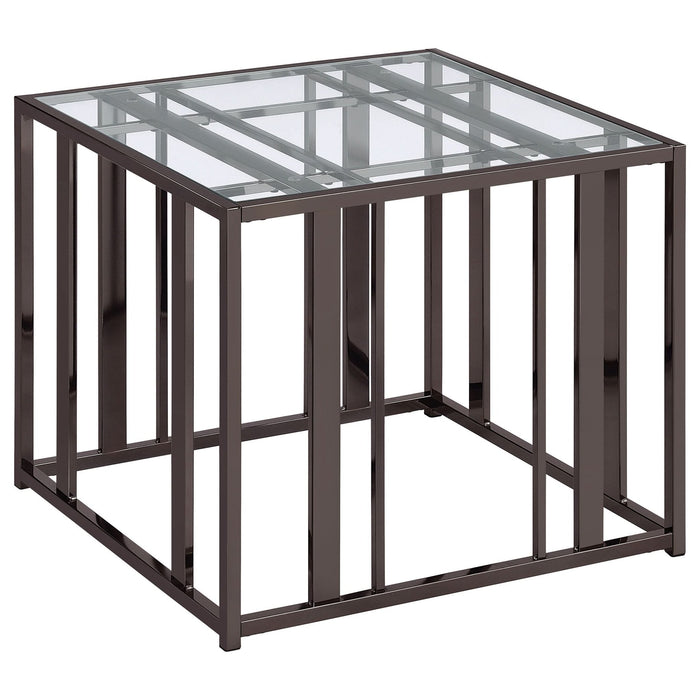 Adri Rectangular Glass Top Side End Table Black Nickel - Walo Furniture