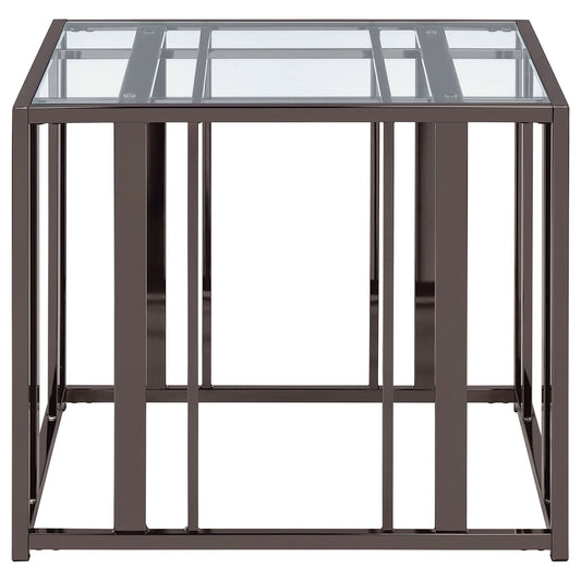 Adri Rectangular Glass Top Side End Table Black Nickel - Walo Furniture