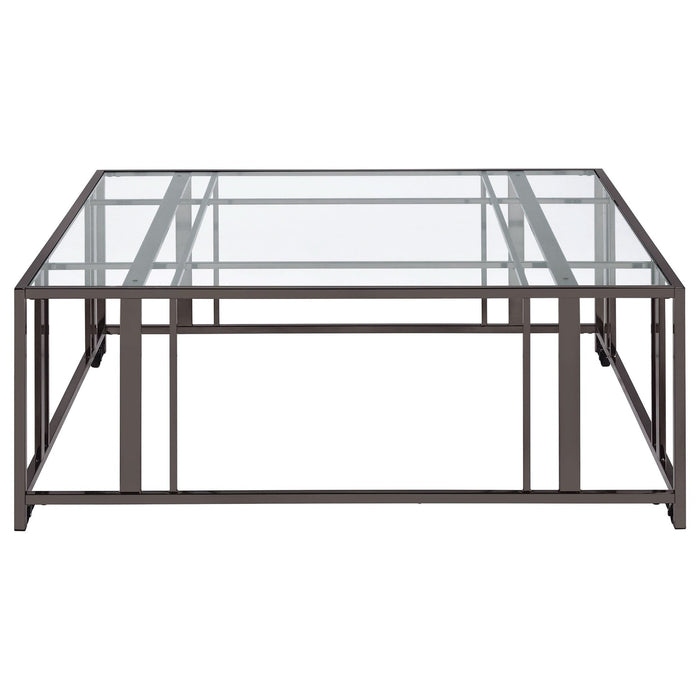 Adri Square Glass Top Coffee Table with Casters Black Nickel - Walo Furniture