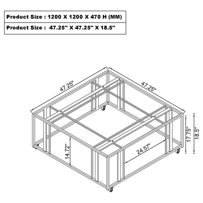 Adri Square Glass Top Coffee Table with Casters Matte Brass - Walo Furniture