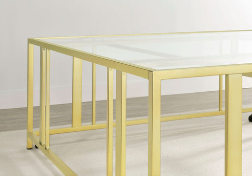 Adri Square Glass Top Coffee Table with Casters Matte Brass - Walo Furniture