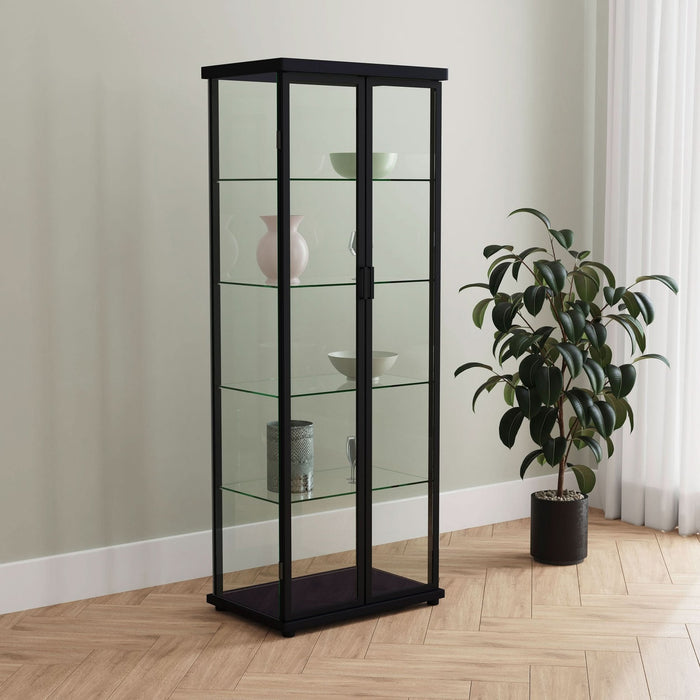 Aero 4 - shelf Display Curio Cabinet with LED Lighting Black - Walo Furniture