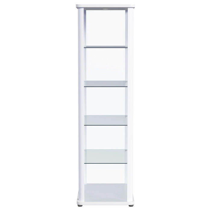 Aero 5 - shelf Display Curio Cabinet with LED Lighting White - Walo Furniture