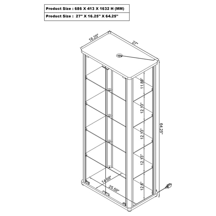 Aero 5 - shelf Display Curio Cabinet with LED Lighting White - Walo Furniture