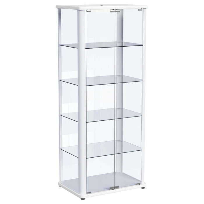 Aero 5 - shelf Display Curio Cabinet with LED Lighting White - Walo Furniture