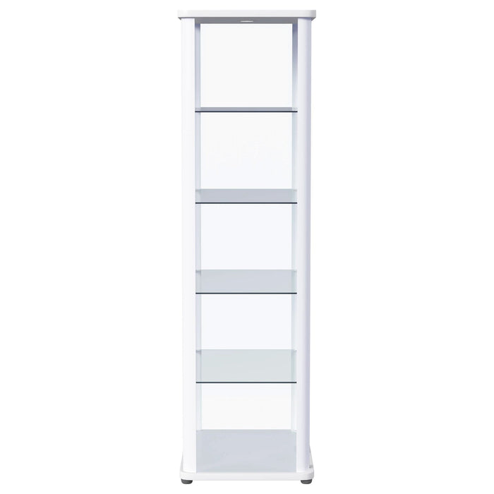 Aero 5 - shelf Display Curio Cabinet with LED Lighting White - Walo Furniture